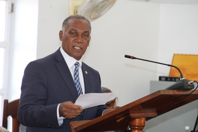 Premier of Nevis Hon. Vance Amory presenting the 2017 Budget Address at the Nevis Island Assembly, Hamilton House on November 30, 2016